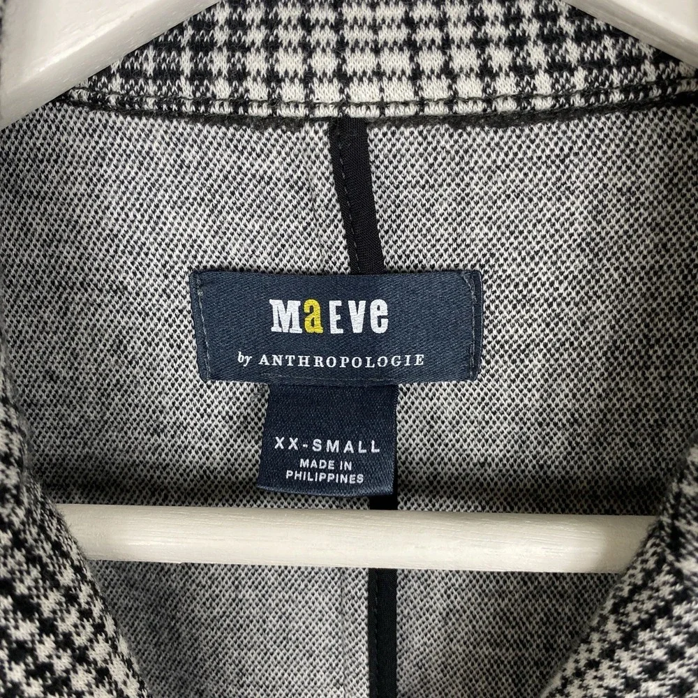 Maeve Anthropologie Womens Black Plaid Single Button Blazer Size XXS Preppy‎